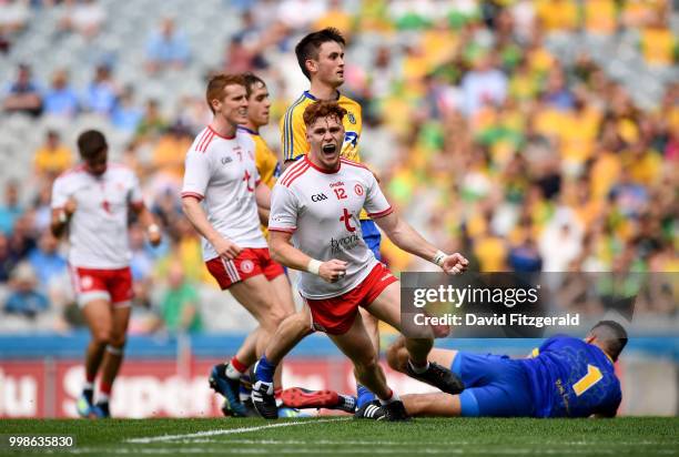 Dublin , Ireland - 14 July 2018; Conor Myler of Tyrone celebrates after scoring his side's second goal during the GAA Football All-Ireland Senior...