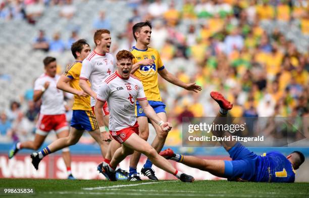 Dublin , Ireland - 14 July 2018; Conor Myler of Tyrone celebrates after scoring his side's second goal during the GAA Football All-Ireland Senior...