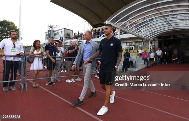 Mauro Emanuel Icardi of FC Internazionale prior to before the pre-season friendly match between Lugano and FC Internazionale on July 14, 2018 in...