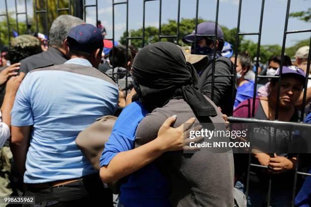 Student of the National Autonomous University of Nicaragua , who hid overnight in a church alonside fellow students during an attack of government...