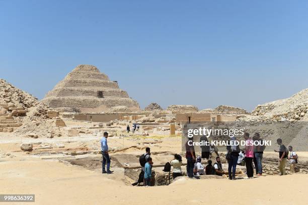 General view taken on July 14, 2018 shows the site of the new discovery made by an Egyptian-German mission at the Saqqara necropolis, south of...