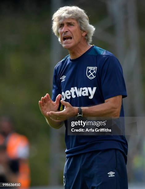 Manuel Pellegrini of West Ham United during the Pre Season Friendly between Wycombe Wanderers and West Ham United at Adams Park on July 14, 2018 in...