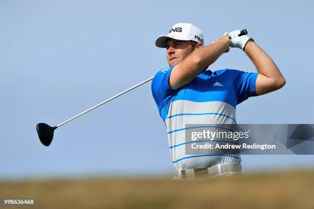 Tyrrell Hatton of England takes his tee shot on hole six during day three of the Aberdeen Standard Investments Scottish Open at Gullane Golf Course...
