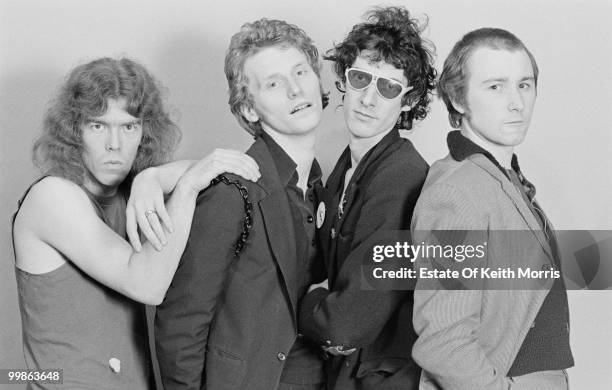 British punk rock band The Vibrators in London, 1976. From left to right, John Edwards, Pat Collier, Ian 'Knox' Carnochan and John Ellis.