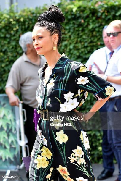 Thandie Newton seen outside Wimbledon AELTC on July 14, 2018 in London, England.