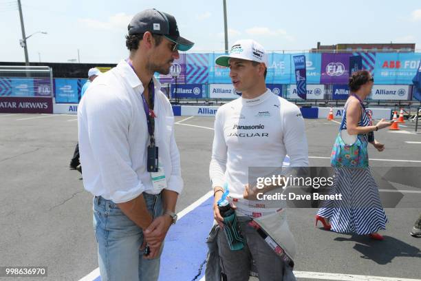 David Gandy and Formula E Racing Driver Mitch Evans attend the Formula E 2018 Qatar Airways New York City E-Prix, the double header season finale of...