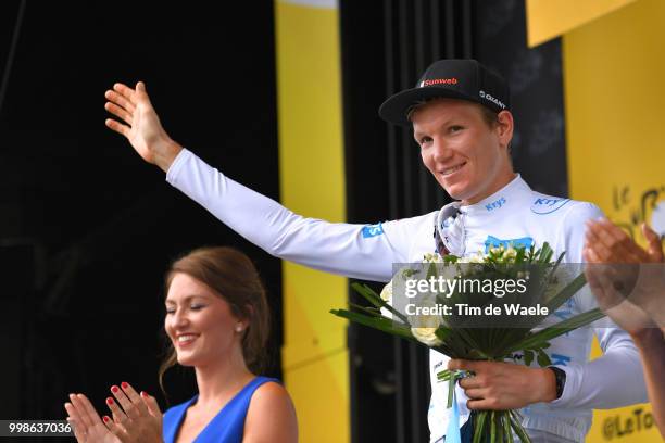 Podium / Soren Kragh Andersen of Denmark and Team Sunweb White Best Young Rider Jersey / Celebration / during the 105th Tour de France 2018, Stage 8...