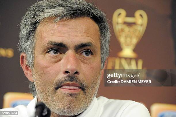 Inter Milan's Portuguese coach Jose Mourinho answers questions during a press conference at the Inter Milan training center in Appiano Gentille on...