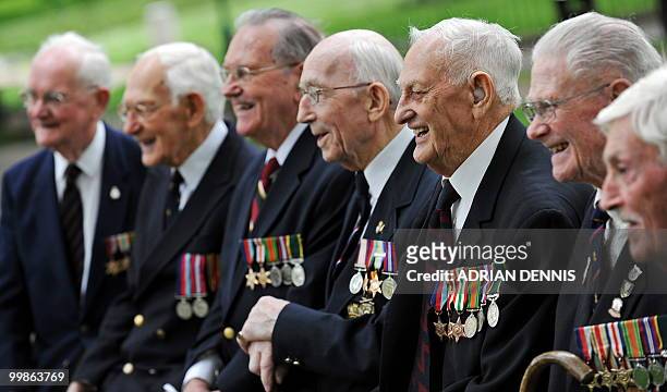 World War II veterans , Sam Kershaw, Eric Roderick, Tom Cooke, Vic Viner, John Garrett, Robert Halliday and Michael Weller Bentall pose for a...