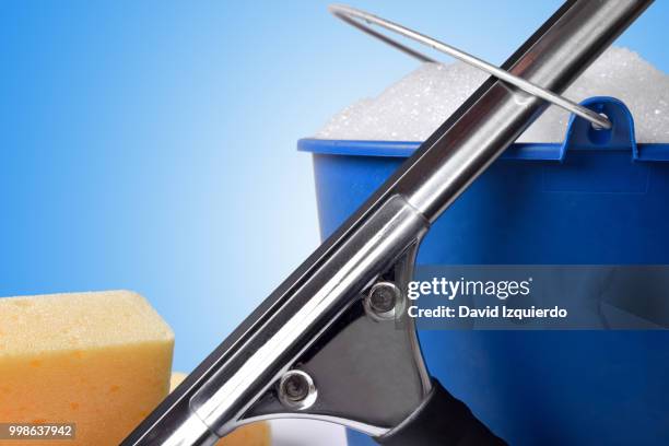 window cleaning tools close up front view - eiskratzer stock-fotos und bilder