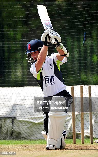 James Taylor of England Lions in action during a net session at The County Ground on May 18, 2010 in Derby, England.