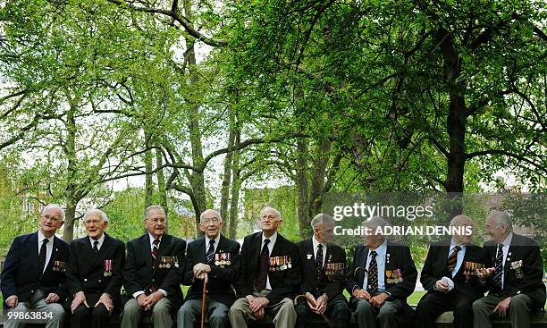 World War II veterans , Sam Kershaw, Eric Roderick, Tom Cooke, Vic Viner, John Garrett, Robert Halliday and Michael Weller Bentall pose for a...