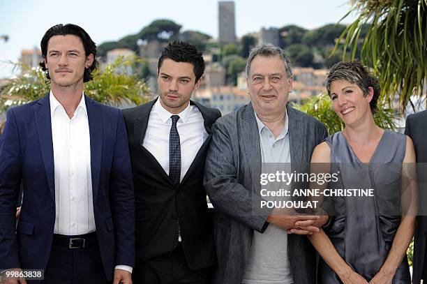 British actor Luke Evans, British actor Dominic Cooper, British director Stephen Frears and British actress Tamsin Greig pose during the photocall of...