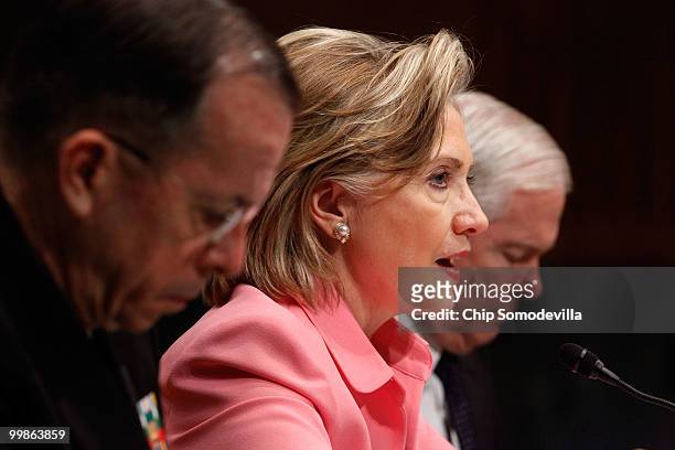 Secretary of State Hillary Clinton testifies before the Senate Foreign Relations Committee with Defense Secretary Robert Gates and Chairman of the...