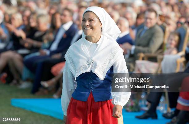 Crown Princess Victoria of Sweden during the occasion of her 41st birthday celebrations at Borgholm Sports Arena on July 14, 2018 in Oland, Sweden.