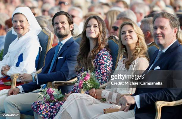Queen Silvia of Sweden, Prince Carl Philip of Sweden, Princess Sofia of Sweden, Princess Madeleine of Sweden and her husband Chris O'Neill during the...