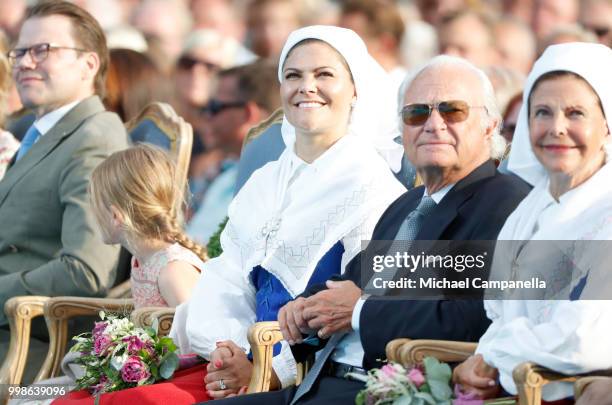 Prince Daniel of Sweden, Princess Estelle of Sweden, Crown Princess Victoria of Sweden, King Carl Gustaf of Sweden and Queen Silvia of Sweden during...