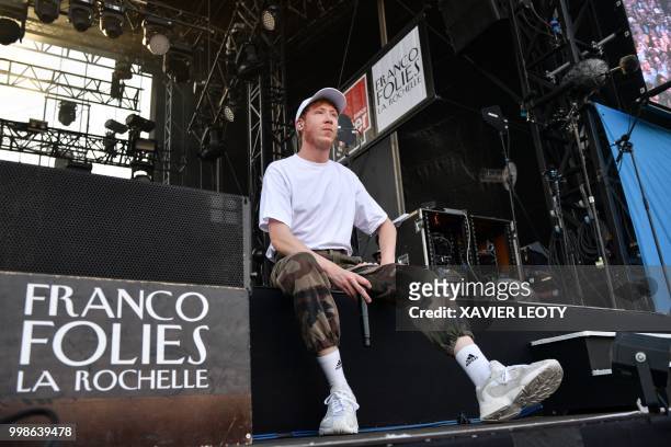 French singer Eddy de Pretto performs during the 34th edition of the Francofolies Music Festival in La Rochelle, southwestern France, on July 14,...