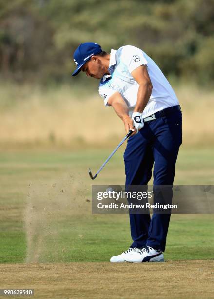 Rickie Fowler of USA takes his second shot on hole nine during day three of the Aberdeen Standard Investments Scottish Open at Gullane Golf Course on...