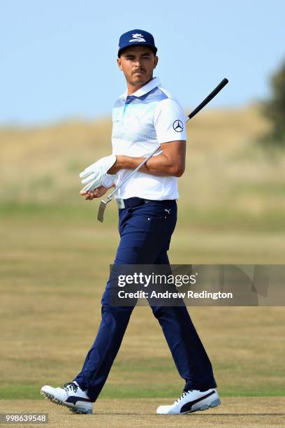 Rickie Fowler of USA looks on, on hole nine during day three of the Aberdeen Standard Investments Scottish Open at Gullane Golf Course on July 14,...