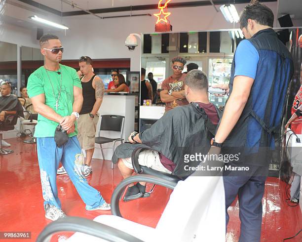 Pauly D Delvecchio, Mike "the Situation" Sorrentino, Ronnie Ortiz Margo and Vinny Guadagnino are seen on May 17, 2010 in Miami Beach, Florida.