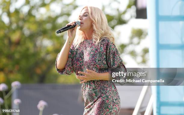 Singer Jessica Anderson performs during the occasion of The Crown Princess Victoria of Sweden's 41st birthday celebrations at Borgholm Sports Arena...