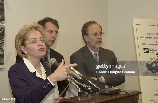 Marcy Kaptur, D-Oh., Sherrod Brown, D-Oh.,and Minority Whip David E. Bonior, D-Mi., during a press conference on China PNTR.