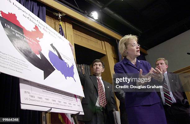 Dennis J. Kucinich, D-OH., Marcy Kaptur, D-OH., Robert Ney, R-OH., and Minority Whip David E. Bonior, D-MI., during a press conference to speak out...