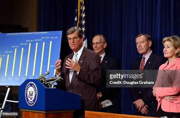 Trent Lott, R-Miss., Larry E. Craig, R-Idaho, Craig Thomas, R-Wyo., and Kay Bailey Hutchison, R-Texas, during a press conference on the drilling for...