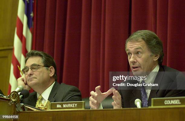 Edward J. Markey, D-Mass., makes a point during the Telecommunications, Trade and Consumer Protection Subcommittee hearing on Internet gambling....