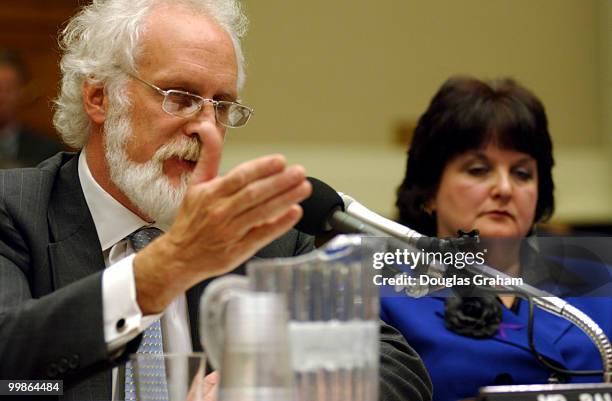 Attorney Robert Baldi and his client Russa Steiner during their opening remakes at the Oversight and Investigations Subcommittee hearing on...