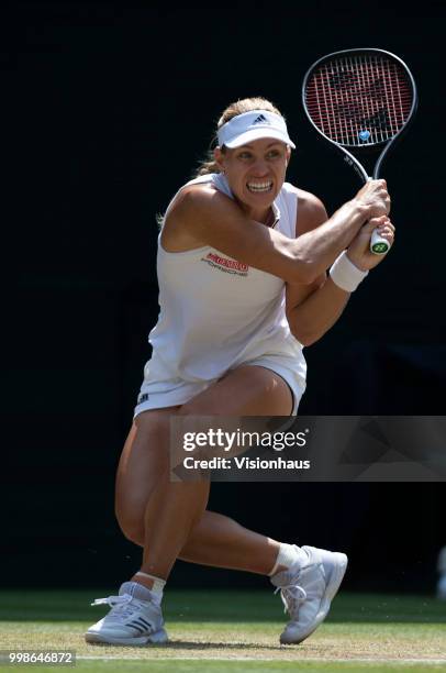 Angelique Kerber of Germany during her semi-final match against Jelena Ostapenko of Latvia on day ten of the Wimbledon Lawn Tennis Championships at...