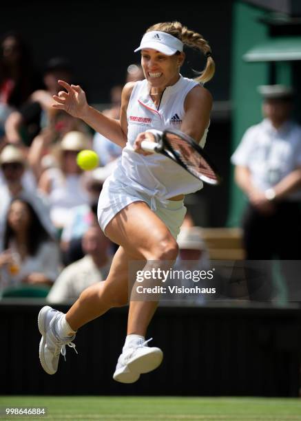 Angelique Kerber of Germany during her semi-final match against Jelena Ostapenko of Latvia on day ten of the Wimbledon Lawn Tennis Championships at...