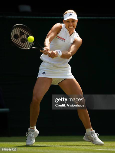 Angelique Kerber of Germany during her semi-final match against Jelena Ostapenko of Latvia on day ten of the Wimbledon Lawn Tennis Championships at...