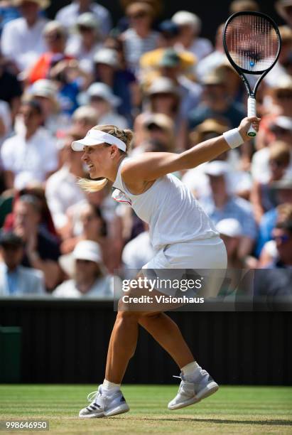 Angelique Kerber of Germany during her semi-final match against Jelena Ostapenko of Latvia on day ten of the Wimbledon Lawn Tennis Championships at...