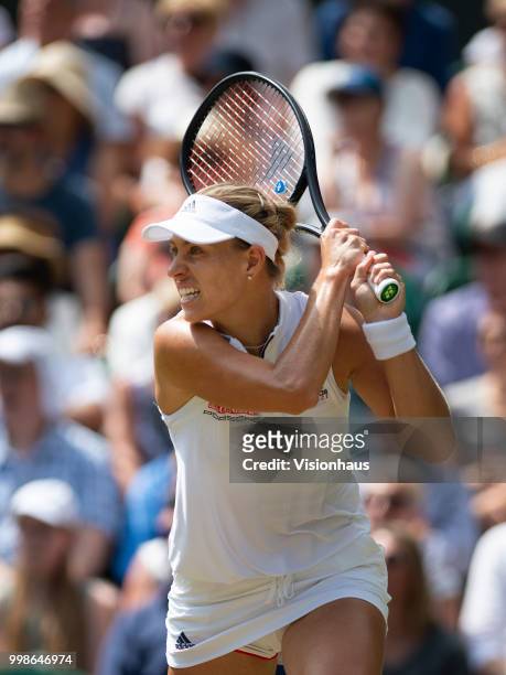 Angelique Kerber of Germany during her semi-final match against Jelena Ostapenko of Latvia on day ten of the Wimbledon Lawn Tennis Championships at...