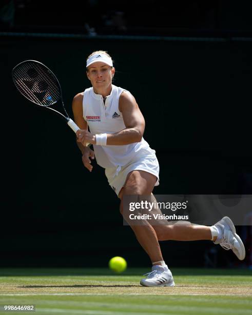 Angelique Kerber of Germany during her semi-final match against Jelena Ostapenko of Latvia on day ten of the Wimbledon Lawn Tennis Championships at...