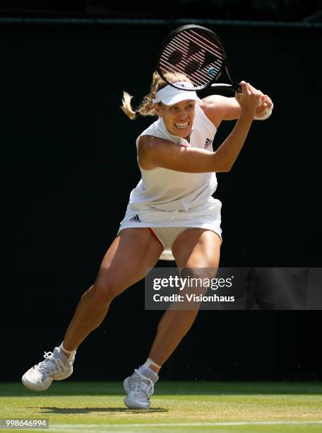 Angelique Kerber of Germany during her semi-final match against Jelena Ostapenko of Latvia on day ten of the Wimbledon Lawn Tennis Championships at...