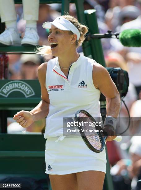 Angelique Kerber of Germany during her semi-final match against Jelena Ostapenko of Latvia on day ten of the Wimbledon Lawn Tennis Championships at...