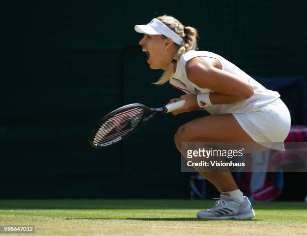 Angelique Kerber of Germany during her semi-final match against Jelena Ostapenko of Latvia on day ten of the Wimbledon Lawn Tennis Championships at...