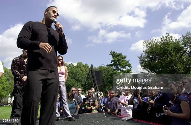 The Rock" was on Capitol Hill at a rally to celebrate the success of the Smackdown Your Vote. Smackdown Your Vote is a nonpartisan voter registration...