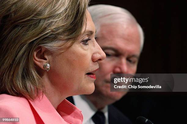 Secretary of State Hillary Clinton testifies before the Senate Foreign Relations Committee with Defense Secretary Robert Gates about the new START...