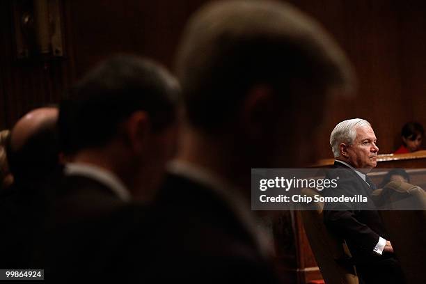 Defense Secretary Robert Gates testifies before the Senate Foreign Relations Committee about the new START treaty on Capitol Hill May 18, 2010 in...