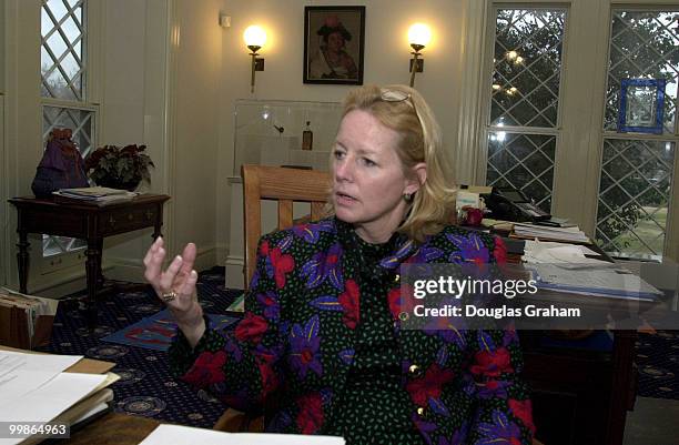 Sheila Burke, Under Secretary of Americam Museums in her office at the Smithsonian Castle.