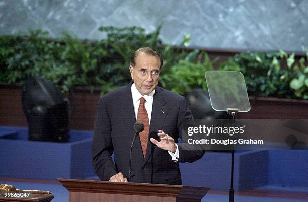 Bob Dole endorses Grorge W. Bush at the 2000 Republican Convention in Philadelphia, Pa.