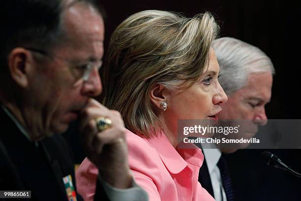 Secretary of State Hillary Clinton testifies before the Senate Foreign Relations Committee with Defense Secretary Robert Gates and Chairman of the...