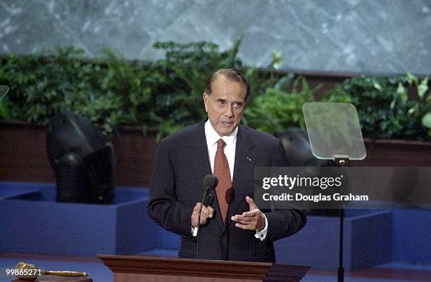 Bob Dole endorses Grorge W. Bush at the 2000 Republican Convention in Philadelphia, Pa.