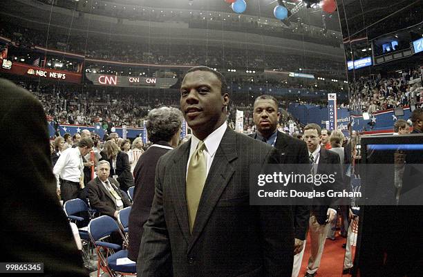 Watts Jr., R-Okla., leaves the floor after his speech at the First Union Center in Philadelphia, Pa.