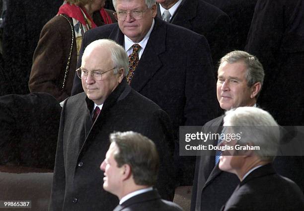 Vice President Dick Cheney, Vise President Al Gore, President George W. Bush and President Bill Clinton during the 2001 Inauguration of George W....