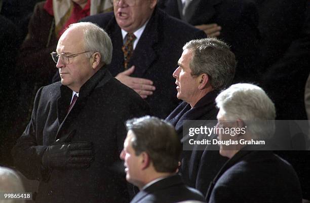 Vice President Dick Cheney, Former Vice President Al Gore, President George W. Bush and Former President Bill Clinton during the 43rd Inauguration on...